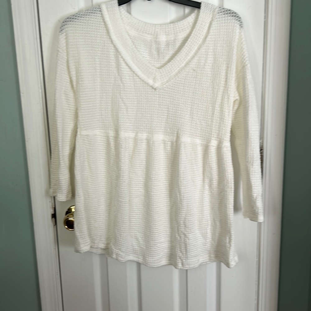 White long sleeve waffle knit shirt